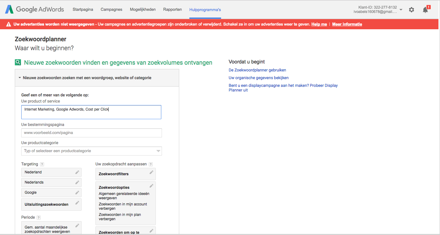 Google adwords zoekwoordplanner