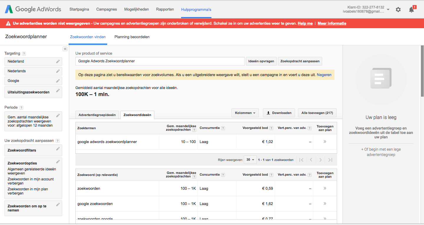 Zoekwoordplanner Google adwords