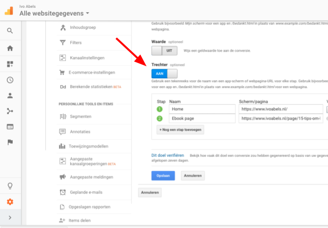 Google Analytics Trechterweergave